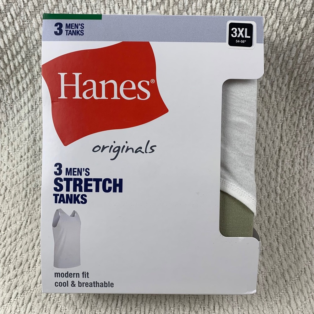 Hanes Tank Top Mens 3XL Multi Originals Stretch 3-Pack Modern Fit Cotton Blend